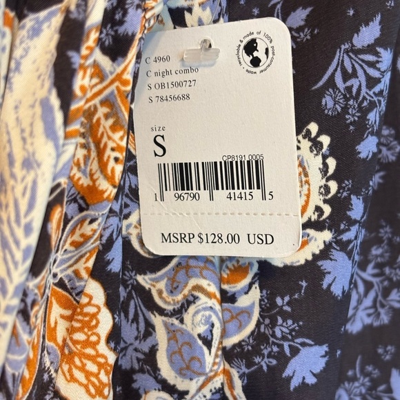 NWT Free People Soli Mini Night Combo Silk Dress Long Sleeve Short Print Size Sm - Picture 6 of 6